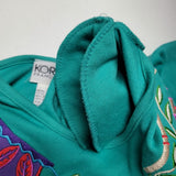 Koret Francisca Shirt Green Embroidered 80s Shoulder Pads Vintage Womens M Tribe