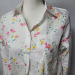 Lands End No Iron Supima Cotton Floral Button Down Shirt Womens Size 6 White