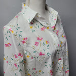 Lands End No Iron Supima Cotton Floral Button Down Shirt Womens Size 6 White