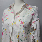 Lands End No Iron Supima Cotton Floral Button Down Shirt Womens Size 6 White