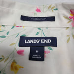 Lands End No Iron Supima Cotton Floral Button Down Shirt Womens Size 6 White