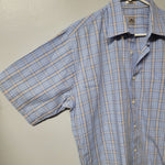 Peter Millar Collared Button Down Shirt Cotton Mens Larhe Baby Blue Plaid Formal