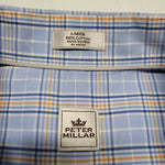 Peter Millar Collared Button Down Shirt Cotton Mens Larhe Baby Blue Plaid Formal