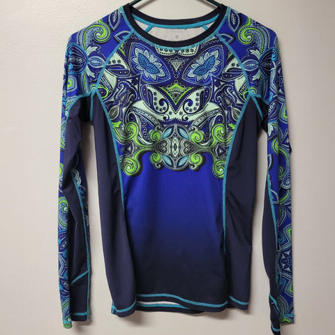 Athleta Athletic Top Shirt Womens XS Long Sleeve Workout Gym Blue Green Thumb