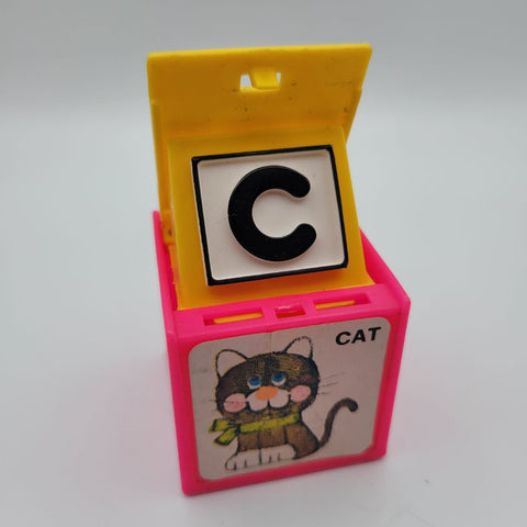1972 Mattel Alphabet Pop Up Block Toy Plastic Vintage Letter C Cat Learn School