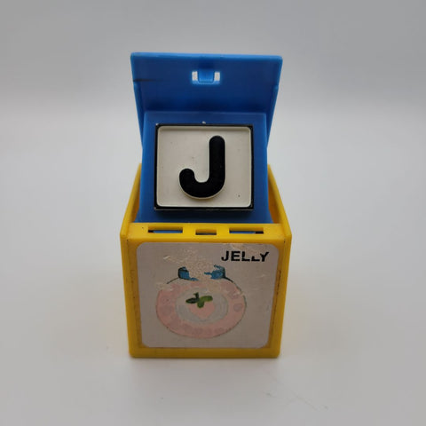 1972 Mattel Alphabet Pop Up Block Toy Plastic Vintage Letter Jelly Learn Jam J