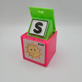 1972 Mattel Alphabet Pop Up Block Toy Plastic Vintage Letter Learn School Sun