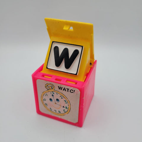 1972 Mattel Alphabet Pop Up Block Toy Plastic Vintage Letter Learn School Watch