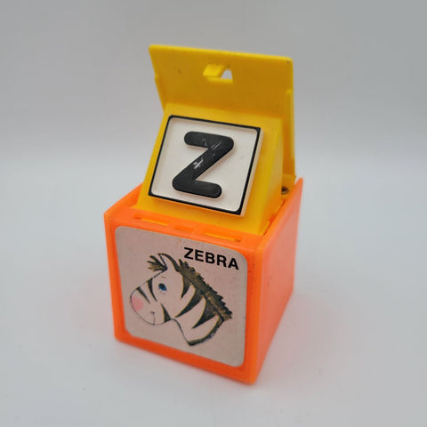 1972 Mattel Alphabet Pop Up Block Toy Plastic Vintage Letter Learn School Zebra