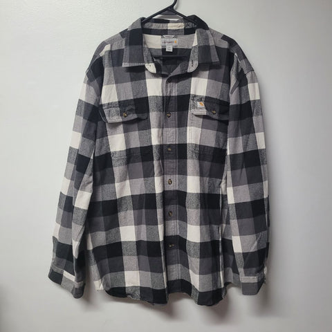 Carhartt Flannel Button Down Shirt Gray Plaid Plaidurday 906 Yooper Mens 2XL