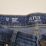 a.n.a. Skinny Jeans Midrise Soft Stretch Tags Fitted Hip Thigh Blue Denim 12