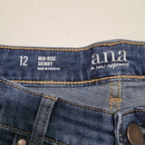 a.n.a. Skinny Jeans Midrise Soft Stretch Tags Fitted Hip Thigh Blue Denim 12