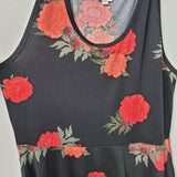 Lularoe Dress Sleeveless Black Red Roses Pockets Womens 2X Basic Classy