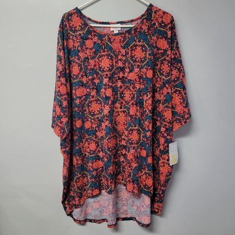 Lularoe Irma Shirt Top Womens 3XL Floral Pink Red Comfortable Casual Classic