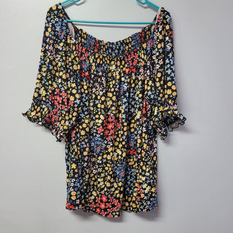 Lularoe Lily Top Shirt Stretch Smocked Sleeves Neckline Womens Plus 3XL Flowers
