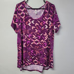 Lularoe Top Shirt Short Sleeved Purple Pink Geometric Leaves Womens 2XL Classic