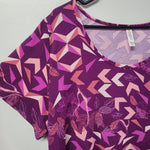Lularoe Top Shirt Short Sleeved Purple Pink Geometric Leaves Womens 2XL Classic
