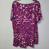 Lularoe Top Shirt Short Sleeved Purple Pink Geometric Leaves Womens 2XL Classic
