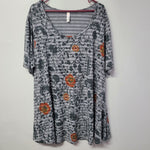 Lularoe Shirt Top Womens Plus 3XL Gray Stripes Flowers Roses Tunic Comfortable