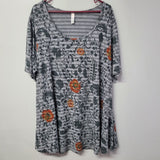 Lularoe Shirt Top Womens Plus 3XL Gray Stripes Flowers Roses Tunic Comfortable