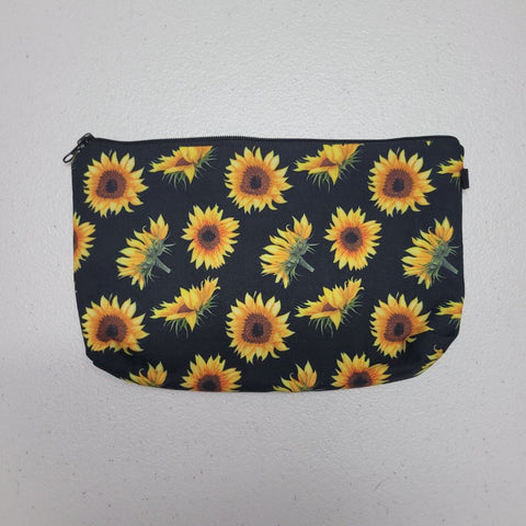 Sunflower Pouch Bag Zipper Makeup Clutch School Pencil Marker Black Yellow