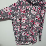 Lularoe Hoodie Shirt Long Sleeve Gray Roses Pink Ribbon Cancer Aware Womens 3XL