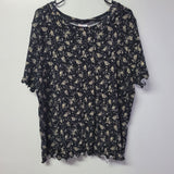 Lularoe Kelly Shirt Top Floral Black Womens Plus Size 3XL Short Sleeve Summer