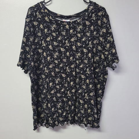 Lularoe Kelly Shirt Top Floral Black Womens Plus Size 3XL Short Sleeve Summer