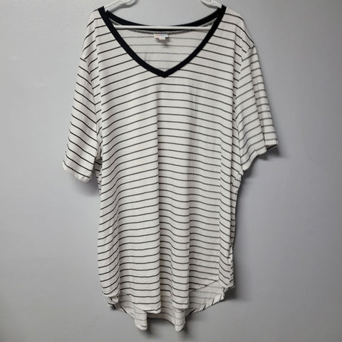 Lularoe Shirt Tunic Black White Striped Short Sleeve Womens 3XL Plus V Neck