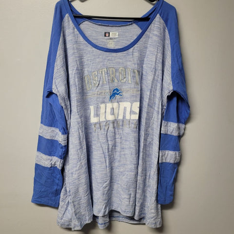 NFL Teams Detroit Lions Football Shirt Long Sleeve Blue Gray Womens 2X Michigan