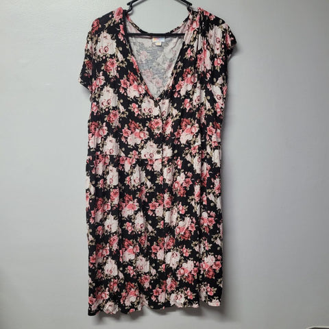 Lularoe Dress Button Down Floral Pink Wimens Plus 3XL Mid Summer V Neck