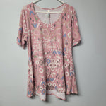 Lularoe Shirt Top Tunic Paisley Pink Womens Plus 2XL Stretchy Short Sleeve