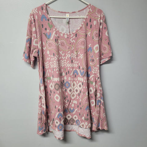 Lularoe Shirt Top Tunic Paisley Pink Womens Plus 2XL Stretchy Short Sleeve