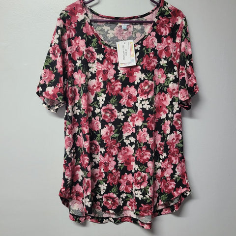 Lularoe Morgan Shirt Top Short Sleeve Red Pink Flowers Floral Womems 2XL