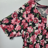 Lularoe Morgan Shirt Top Short Sleeve Red Pink Flowers Floral Womems 2XL