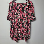 Lularoe Morgan Shirt Top Short Sleeve Red Pink Flowers Floral Womems 2XL