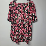 Lularoe Morgan Shirt Top Short Sleeve Red Pink Flowers Floral Womems 2XL