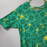 Lularoe Julia Dress Green Daisy Short Sleeve Womens 3XL Plus Size Soft Long Maxi