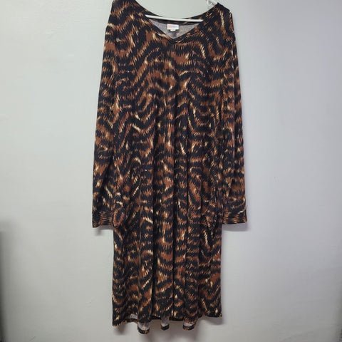 Lularoe Dress Long Sleeve Pockets Animal Print Crew Neck Womens 3XL Plus Brown
