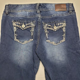 Maurices Jeans Blue Denim Skinny Ankle Sequins Embroidered Pockets Womens L Reg