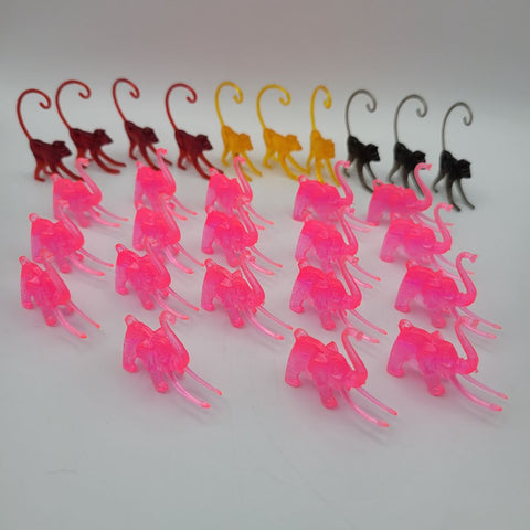 Vintage Cocktail Hanger Marker Zoo Animals 1960s Neon Pink Elephant Monkeys Mix
