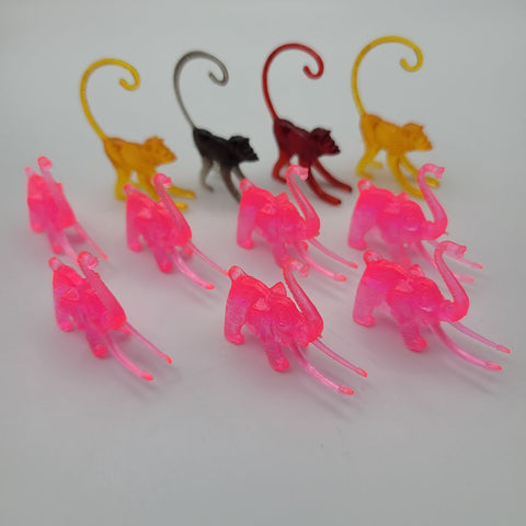 Vintage Cocktail Hanger Marker Zoo Animals 1960s Neon Pink Elephant Monkeys Mix