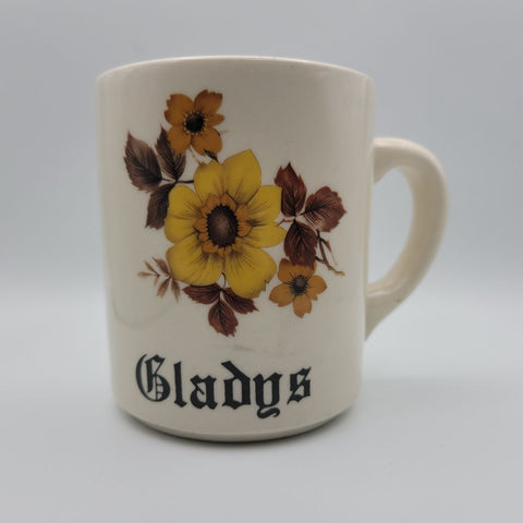 Gladys Mug England Cup Floral Brown MCM Mid Century Modern Tea Coffee Grannycore
