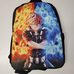 Anime Backpack Lunch Box Pencil Case Set Bag Strap 16 Inch Tall Fire Ice Hero