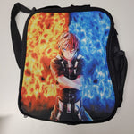 Anime Backpack Lunch Box Pencil Case Set Bag Strap 16 Inch Tall Fire Ice Hero