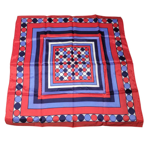 Square Scarf Blue Red Japan Acetate Womens Soft Vintage Geometric USA 24 Inch