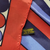 Square Scarf Blue Red Japan Acetate Womens Soft Vintage Geometric USA 24 Inch