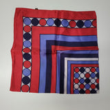 Square Scarf Blue Red Japan Acetate Womens Soft Vintage Geometric USA 24 Inch