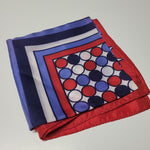 Square Scarf Blue Red Japan Acetate Womens Soft Vintage Geometric USA 24 Inch