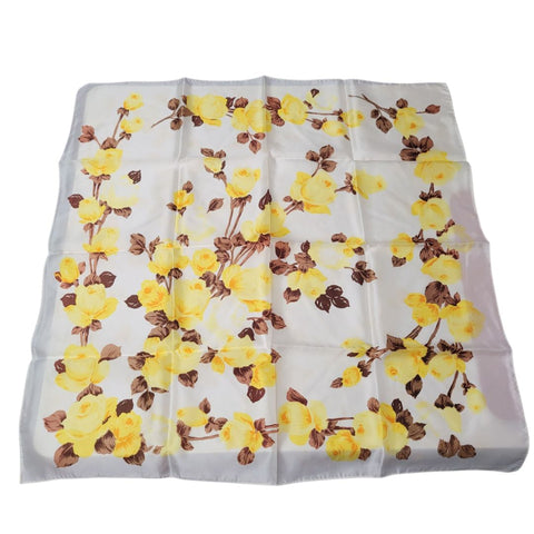 Square Scarf Japan Acetate Floral Yellow Roses Womens Soft Vintage  USA 24 Inch